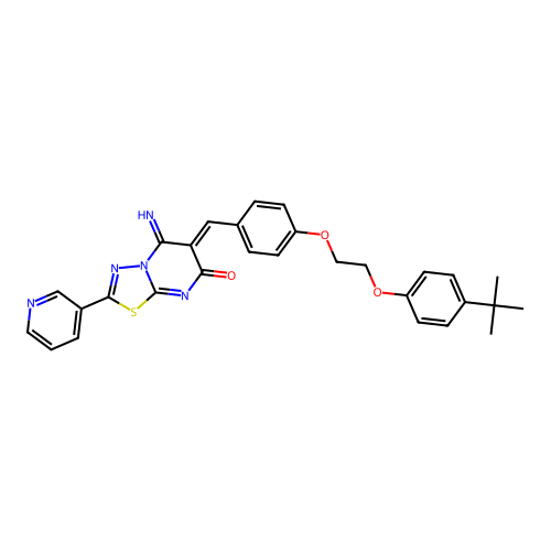 (6Z)-6-[[4-[2-(4-tert-butylphenoxy)ethoxy]phenyl]methylidene]-5-imino-2-pyridin-3-yl-[1,3,4]thiadiazolo[3,2-a]pyrimidin-7-one structure
