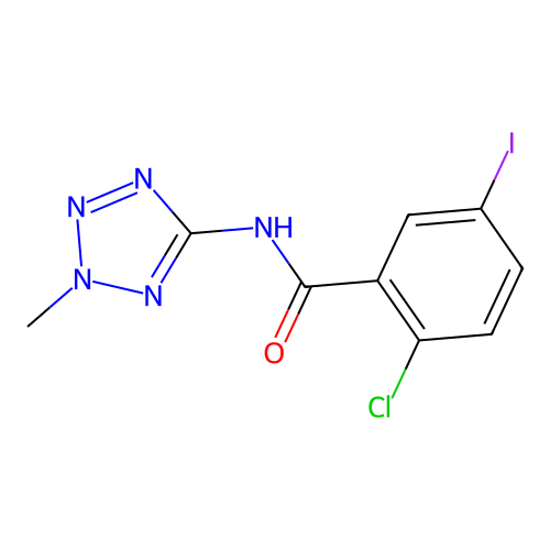 2-chloro-5-iodo-N-(2-methyl-2H-tetrazol-5-yl)benzamide structure