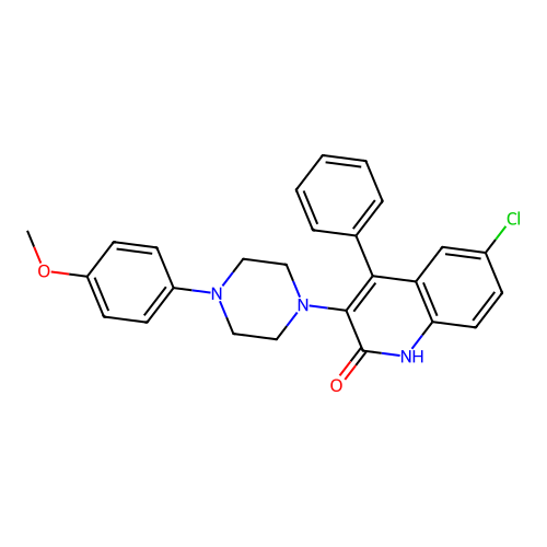 6-chloro-3-[4-(4-methoxyphenyl)piperazin-1-yl]-4-phenylquinolin-2(1H)-one structure