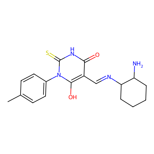 (5E)-5-{[(2-aminocyclohexyl)amino]methylidene}-1-(4-methylphenyl)-2-sulfanylpyrimidine-4,6(1H,5H)-dione structure