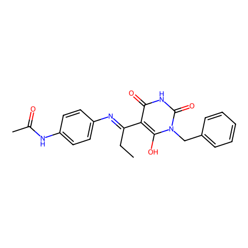 (E)-N-(4-((1-(1-benzyl-2,4,6-trioxotetrahydropyrimidin-5(2H)-ylidene)propyl)amino)phenyl)acetamide structure