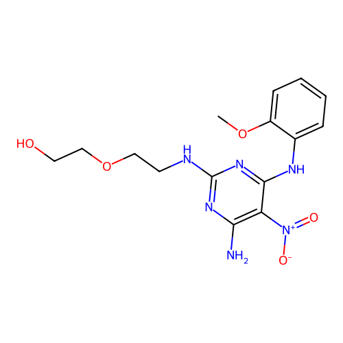 2-(2-((4-amino-6-((2-methoxyphenyl)amino)-5-nitropyrimidin-2-yl)amino)ethoxy)ethanol structure
