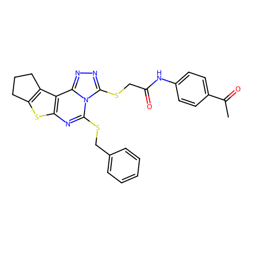 N-(4-acetylphenyl)-2-((5-(benzylthio)-9,10-dihydro-8H-cyclopenta[4,5]thieno[3,2-e][1,2,4]triazolo[4,3-c]pyrimidin-3-yl)thio)acetamide structure