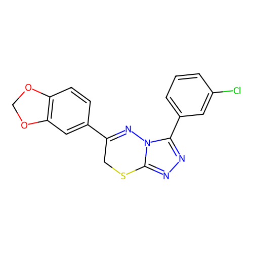 6-(1,3-benzodioxol-5-yl)-3-(3-chlorophenyl)-7H-[1,2,4]triazolo[3,4-b][1,3,4]thiadiazine structure