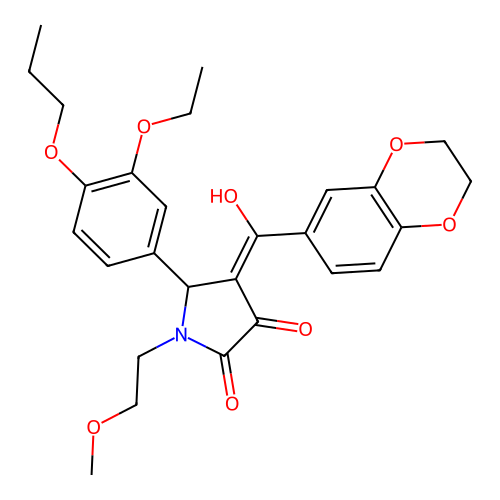 (4E)-4-[2,3-dihydro-1,4-benzodioxin-6-yl(hydroxy)methylidene]-5-(3-ethoxy-4-propoxyphenyl)-1-(2-methoxyethyl)pyrrolidine-2,3-dione structure