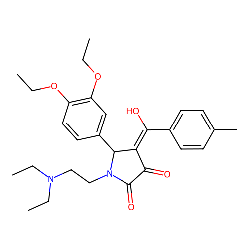 (4E)-5-(3,4-diethoxyphenyl)-1-(2-diethylaminoethyl)-4-[hydroxy-(4-methylphenyl)methylidene]pyrrolidine-2,3-dione structure