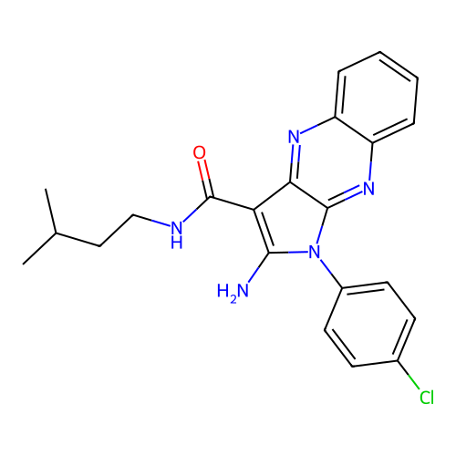 2-amino-1-(4-chlorophenyl)-N-(3-methylbutyl)-1H-pyrrolo[2,3-b]quinoxaline-3-carboxamide structure
