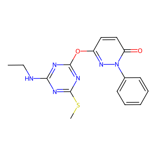 6-((4-(ethylamino)-6-(methylthio)-1,3,5-triazin-2-yl)oxy)-2-phenylpyridazin-3(2H)-one structure