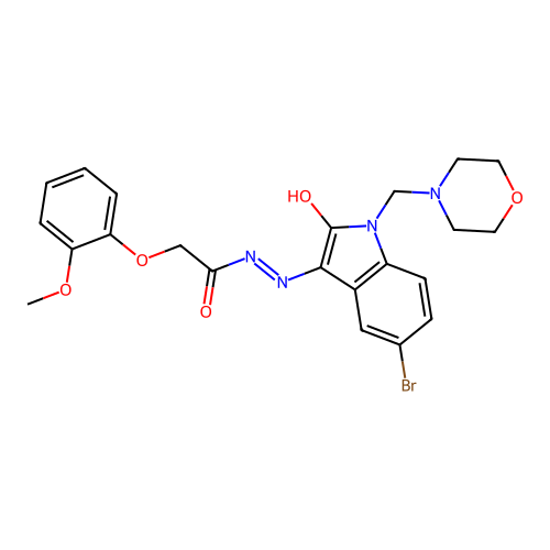(Z)-N'-(5-bromo-1-(morpholinomethyl)-2-oxoindolin-3-ylidene)-2-(2-methoxyphenoxy)acetohydrazide structure