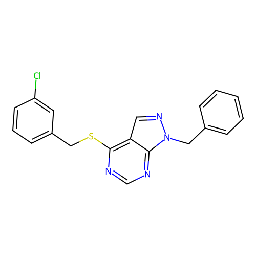 1-benzyl-4-[(3-chlorobenzyl)sulfanyl]-1H-pyrazolo[3,4-d]pyrimidine structure
