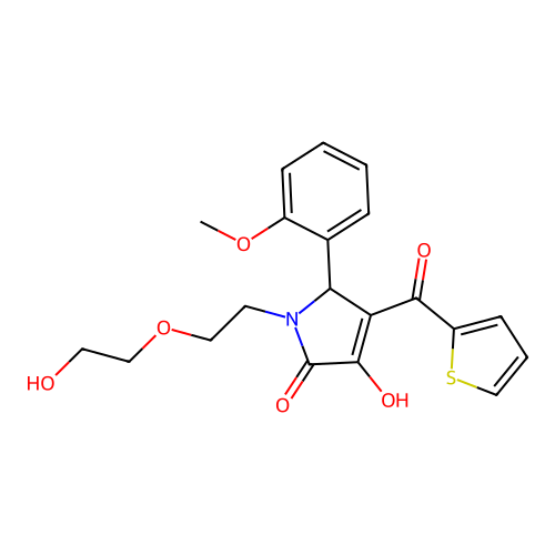 (4E)-1-[2-(2-hydroxyethoxy)ethyl]-4-[hydroxy(thiophen-2-yl)methylidene]-5-(2-methoxyphenyl)pyrrolidine-2,3-dione structure