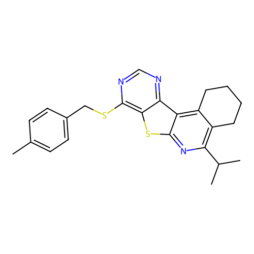 5-isopropyl-8-((4-methylbenzyl)thio)-1,2,3,4-tetrahydropyrimido[4',5':4,5]thieno[2,3-c]isoquinoline structure