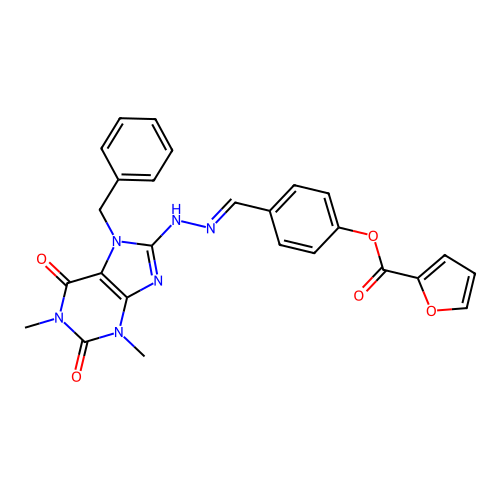[4-[(E)-[(7-benzyl-1,3-dimethyl-2,6-dioxopurin-8-yl)hydrazinylidene]methyl]phenyl] furan-2-carboxylate structure