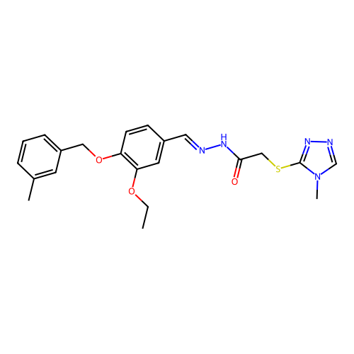 (4-Methyl-4H-[1,2,4]triazol-3-ylsulfanyl)-acetic acid [1-[3-ethoxy-4-(3-methyl-benzyloxy)-phenyl]-meth-(E)-ylidene]-hydrazide structure