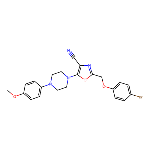 2-[(4-bromophenoxy)methyl]-5-[4-(4-methoxyphenyl)piperazin-1-yl]-1,3-oxazole-4-carbonitrile structure