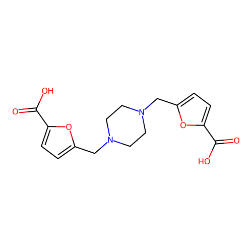 5,5'-(Piperazine-1,4-diyldimethanediyl)difuran-2-carboxylic acid structure