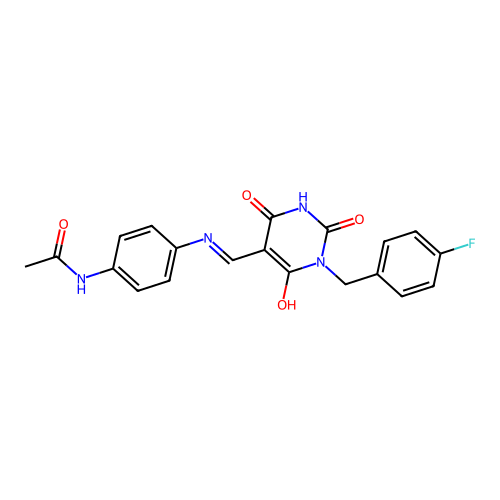 (E)-N-(4-(((1-(4-fluorobenzyl)-2,4,6-trioxotetrahydropyrimidin-5(2H)-ylidene)methyl)amino)phenyl)acetamide structure