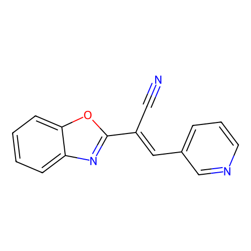(2E)-2-(1,3-benzoxazol-2-yl)-3-(pyridin-3-yl)prop-2-enenitrile structure