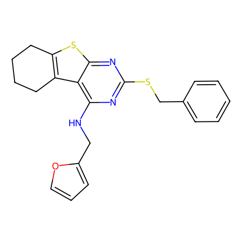 2-(benzylsulfanyl)-N-(furan-2-ylmethyl)-5,6,7,8-tetrahydro[1]benzothieno[2,3-d]pyrimidin-4-amine structure