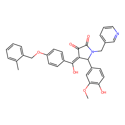 (4E)-5-(4-hydroxy-3-methoxyphenyl)-4-[hydroxy-[4-[(2-methylphenyl)methoxy]phenyl]methylidene]-1-(pyridin-3-ylmethyl)pyrrolidine-2,3-dione structure