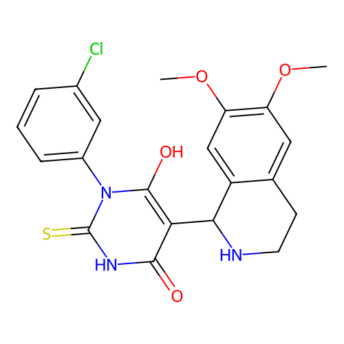 3-(3-chlorophenyl)-5-(6,7-dimethoxy-1,2,3,4-tetrahydroisoquinolin-1-yl)-6-hydroxy-2-thioxo-2,3-dihydropyrimidin-4(1H)-one structure