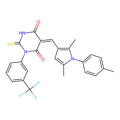 (Z)-5-((2,5-dimethyl-1-(p-tolyl)-1H-pyrrol-3-yl)methylene)-2-thioxo-1-(3-(trifluoromethyl)phenyl)dihydropyrimidine-4,6(1H,5H)-dione structure