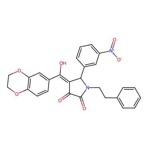 (4E)-4-[2,3-dihydro-1,4-benzodioxin-6-yl(hydroxy)methylidene]-5-(3-nitrophenyl)-1-(2-phenylethyl)pyrrolidine-2,3-dione structure
