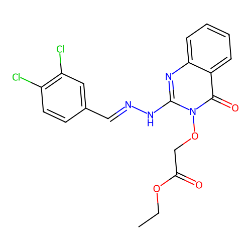 (E)-ethyl 2-((2-(2-(3,4-dichlorobenzylidene)hydrazinyl)-4-oxoquinazolin-3(4H)-yl)oxy)acetate structure