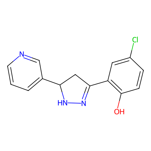4-chloro-2-(5-(pyridin-3-yl)-4,5-dihydro-1H-pyrazol-3-yl)phenol structure