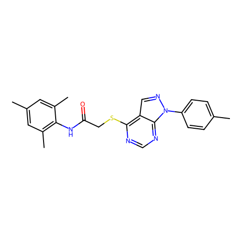 N-mesityl-2-((1-(p-tolyl)-1H-pyrazolo[3,4-d]pyrimidin-4-yl)thio)acetamide structure