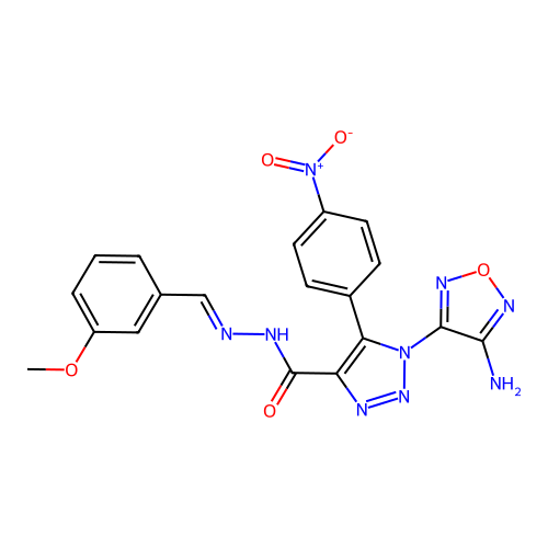 (E)-1-(4-amino-1,2,5-oxadiazol-3-yl)-N'-(3-methoxybenzylidene)-5-(4-nitrophenyl)-1H-1,2,3-triazole-4-carbohydrazide structure