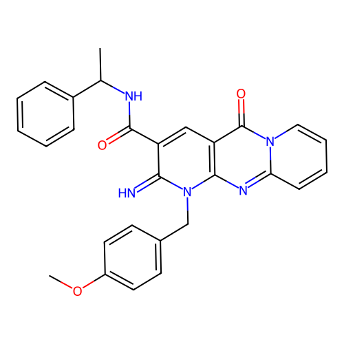 2-imino-1-(4-methoxybenzyl)-5-oxo-N-(1-phenylethyl)-1,5-dihydro-2H-dipyrido[1,2-a:2',3'-d]pyrimidine-3-carboxamide structure