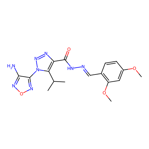 (E)-1-(4-amino-1,2,5-oxadiazol-3-yl)-N'-(2,4-dimethoxybenzylidene)-5-isopropyl-1H-1,2,3-triazole-4-carbohydrazide structure