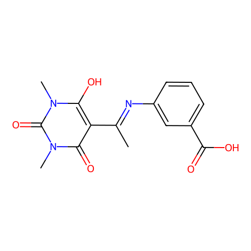 3-[1-(1,3-dimethyl-2,4,6-trioxo-1,3-diazinan-5-ylidene)ethylamino]benzoic Acid structure
