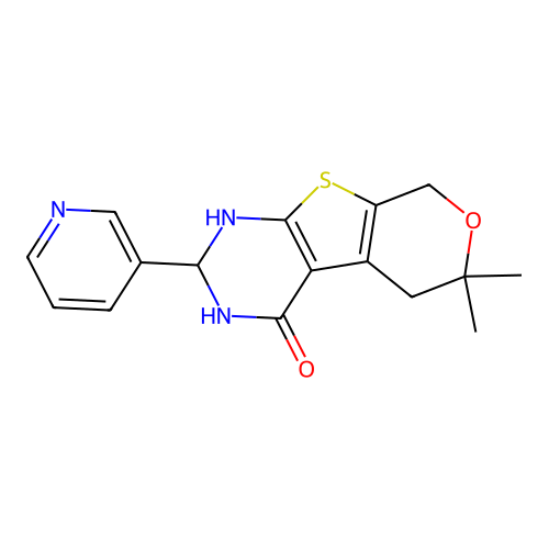 6,6-dimethyl-2-(pyridin-3-yl)-1,2,3,5,6,8-hexahydro-4H-pyrano[4',3':4,5]thieno[2,3-d]pyrimidin-4-one structure