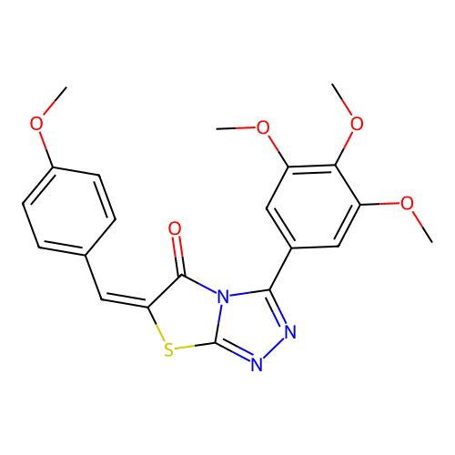 (E)-6-(4-methoxybenzylidene)-3-(3,4,5-trimethoxyphenyl)thiazolo[2,3-c][1,2,4]triazol-5(6H)-one structure