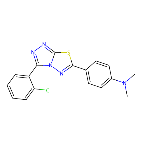 4-[3-(2-chlorophenyl)-[1,2,4]triazolo[3,4-b][1,3,4]thiadiazol-6-yl]-N,N-dimethylaniline structure