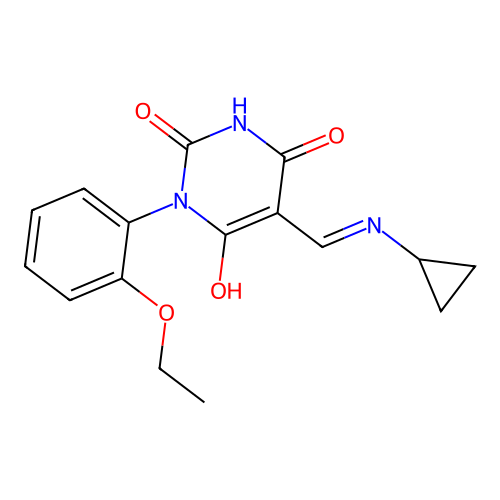 5-[(cyclopropylamino)methylidene]-1-(2-ethoxyphenyl)-1,3-diazinane-2,4,6-trione structure