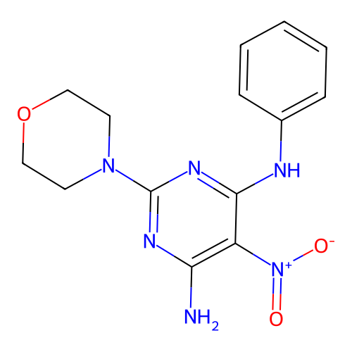 (6-Amino-2-morpholin-4-yl-5-nitropyrimidin-4-yl)phenylamine structure