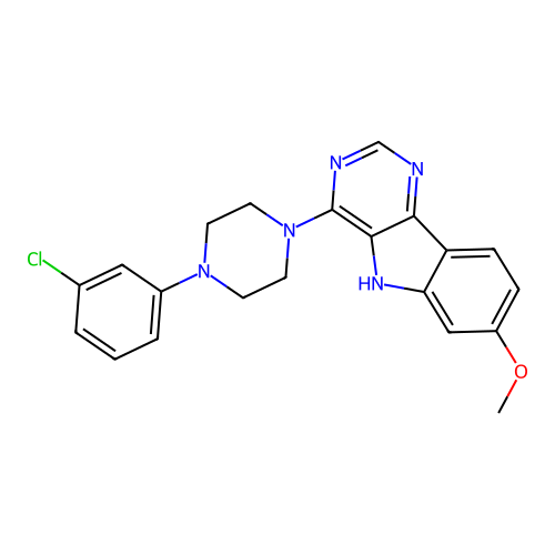 4-[4-(3-chlorophenyl)piperazin-1-yl]-7-methoxy-5H-pyrimido[5,4-b]indole structure