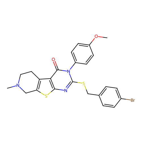 2-((4-bromobenzyl)thio)-3-(4-methoxyphenyl)-7-methyl-5,6,7,8-tetrahydropyrido[4',3':4,5]thieno[2,3-d]pyrimidin-4(3H)-one structure