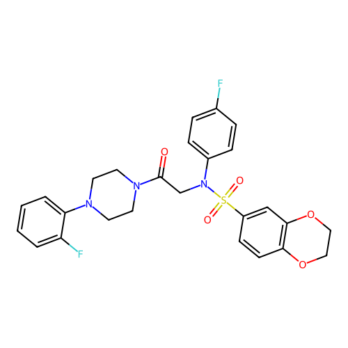 N-(4-fluorophenyl)-N-(2-(4-(2-fluorophenyl)piperazin-1-yl)-2-oxoethyl)-2,3-dihydrobenzo[b][1,4]dioxine-6-sulfonamide structure