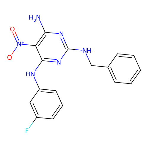 N-Benzyl-N'-(3-fluoro-phenyl)-5-nitro-pyrimidine-2,4,6-triamine structure