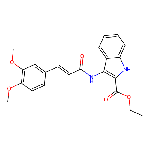 (E)-ethyl 3-(3-(3,4-dimethoxyphenyl)acrylamido)-1H-indole-2-carboxylate structure