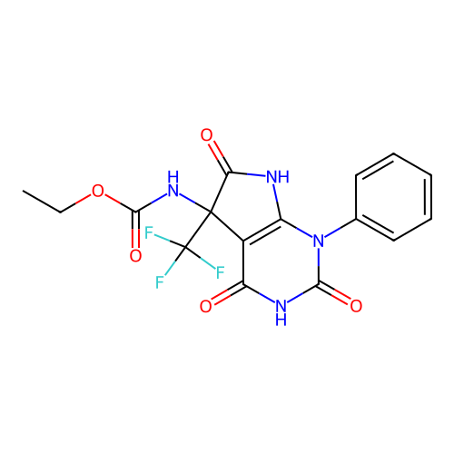 ethyl (2,4,6-trioxo-1-phenyl-5-(trifluoromethyl)-2,3,4,5,6,7-hexahydro-1H-pyrrolo[2,3-d]pyrimidin-5-yl)carbamate structure