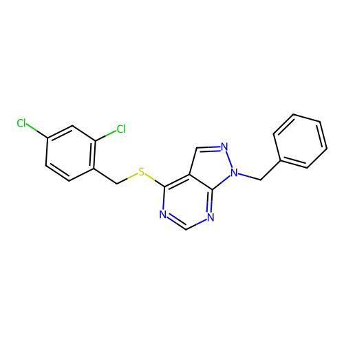 1-benzyl-4-[(2,4-dichlorobenzyl)sulfanyl]-1H-pyrazolo[3,4-d]pyrimidine structure