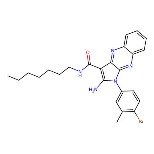 2-amino-1-(4-bromo-3-methylphenyl)-N-heptyl-1H-pyrrolo[2,3-b]quinoxaline-3-carboxamide structure