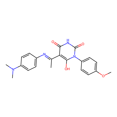 5-[1-[4-(dimethylamino)anilino]ethylidene]-1-(4-methoxyphenyl)-1,3-diazinane-2,4,6-trione structure