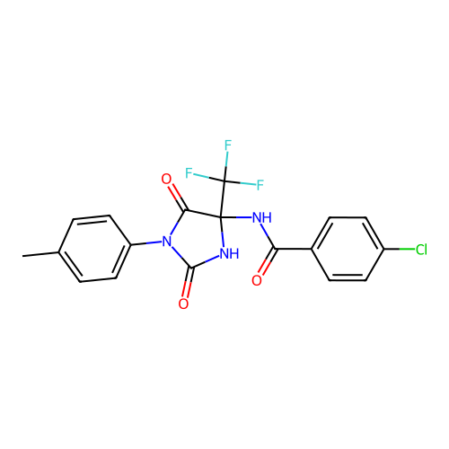 4-chloro-N-[1-(4-methylphenyl)-2,5-dioxo-4-(trifluoromethyl)imidazolidin-4-yl]benzamide structure