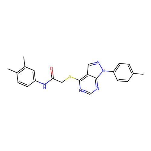 N-(3,4-dimethylphenyl)-2-((1-(p-tolyl)-1H-pyrazolo[3,4-d]pyrimidin-4-yl)thio)acetamide structure
